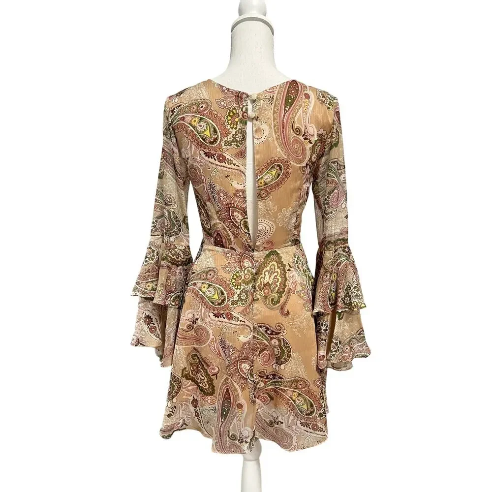 Avantlook Keyhole Back Dress Womens Small Beige Pink Fairy Flowy Wimsigoth Sheer